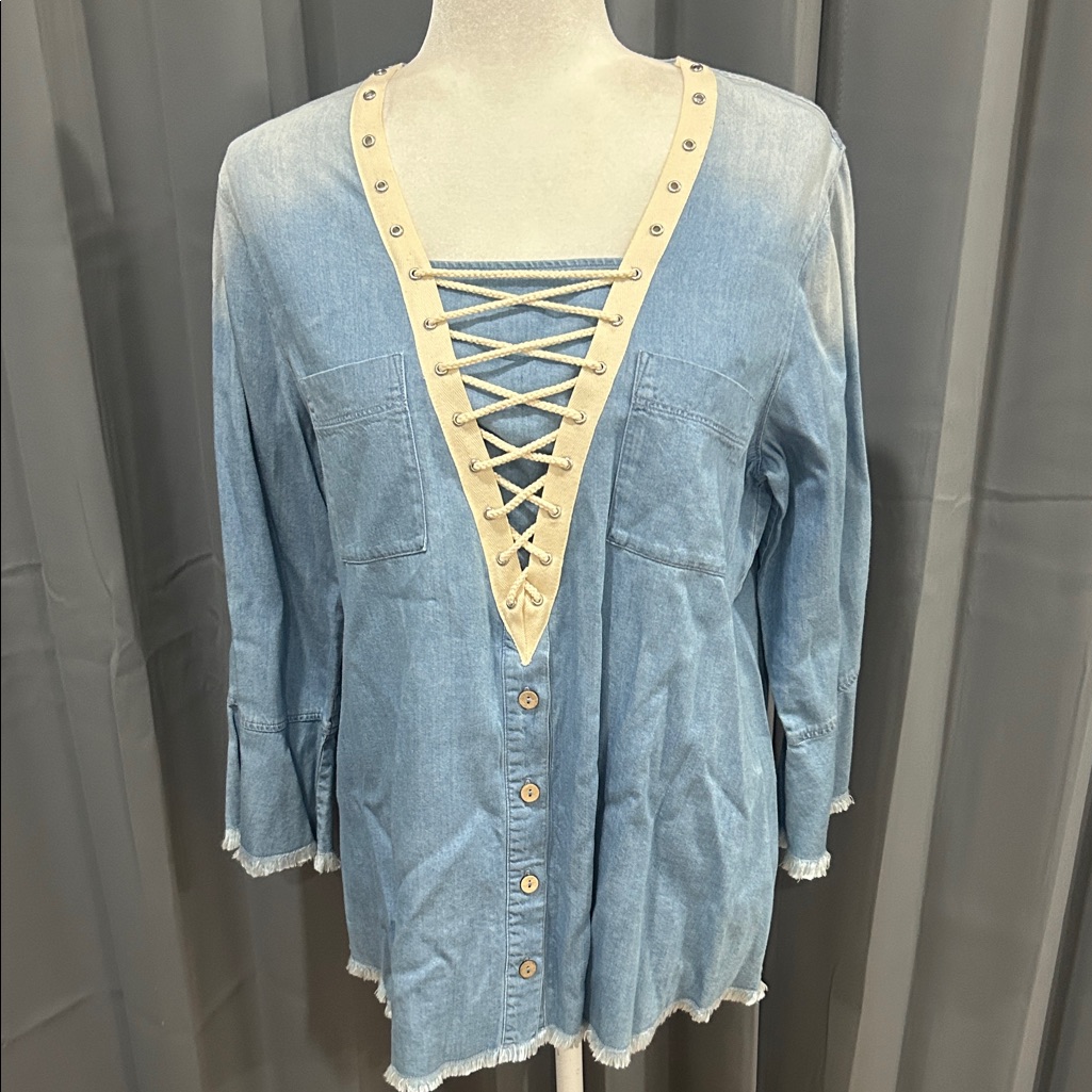 Multiples Denim Top With Cream Accents